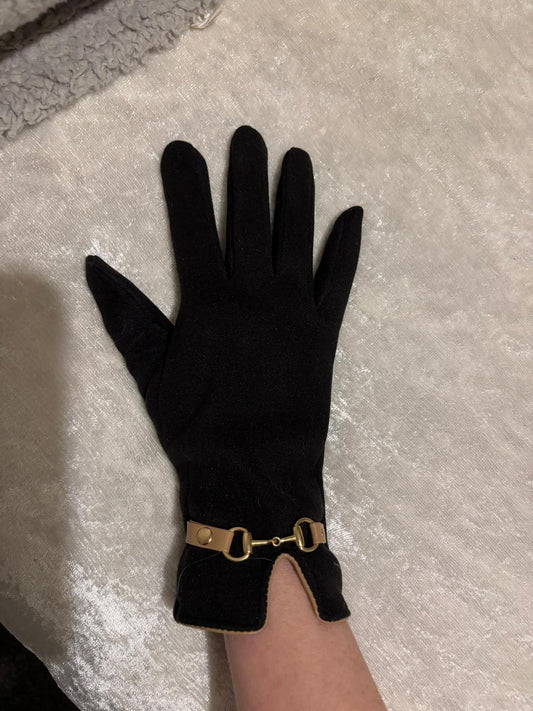 Elegant Suedette Gloves With Buckle Detail