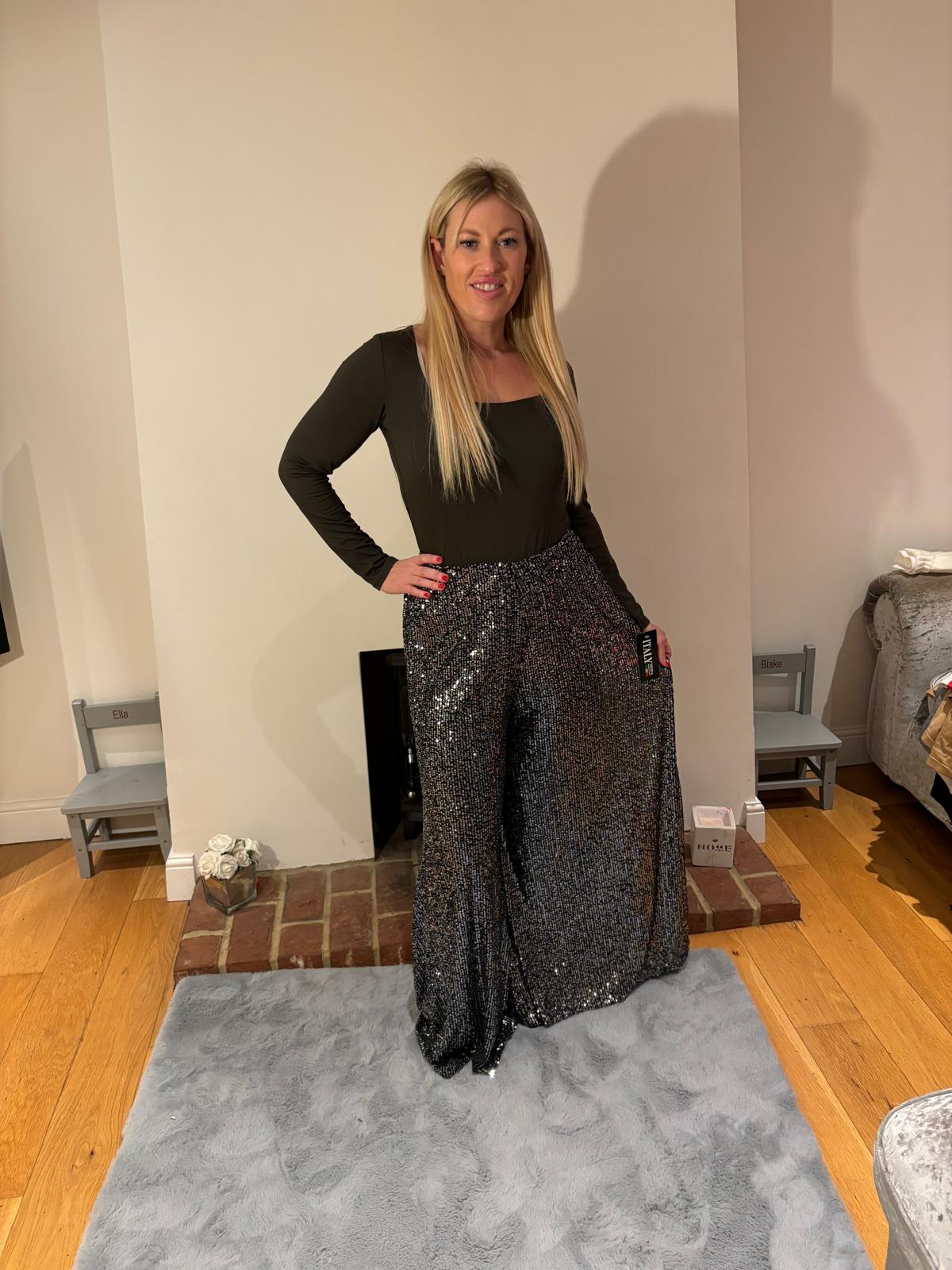 Wide Leg Sequin Trousers